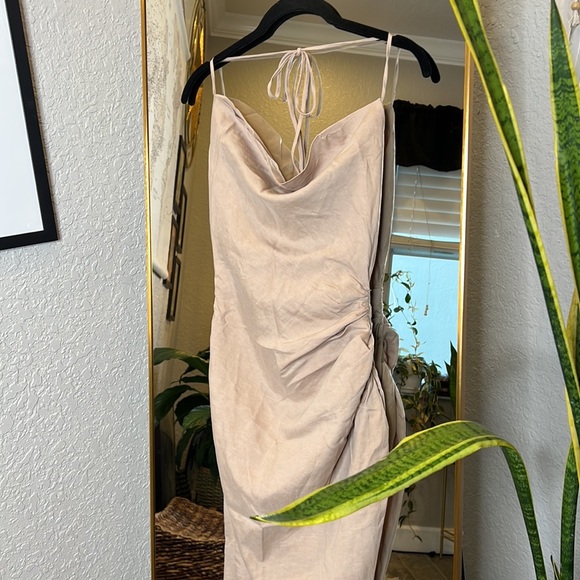 House of CB 'Soluna' Sand Thigh Split Draped Maxi Dress NWOT - Picture 11 of 12